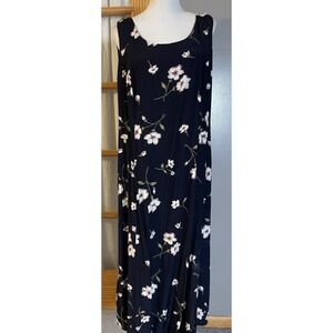 Vtg Cimmaron Floral Maxi Dress 18W Black Pink USA Made Boho Cottagecore Romantic